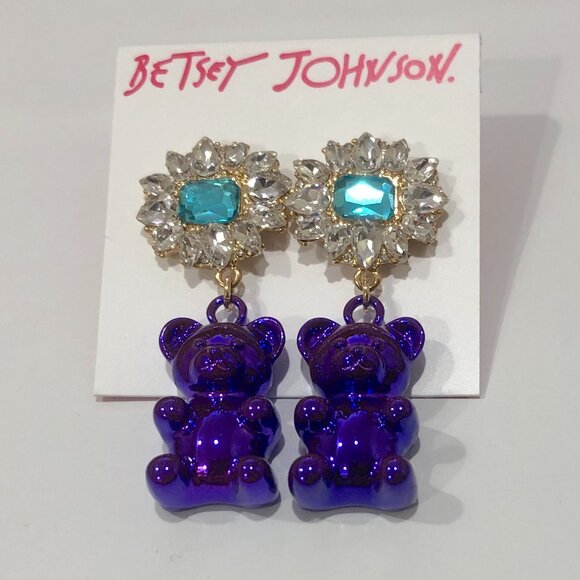 BETSEY JOHNSON Gummy Bear Drop Earrings Purple Green - Picture 2 of 4